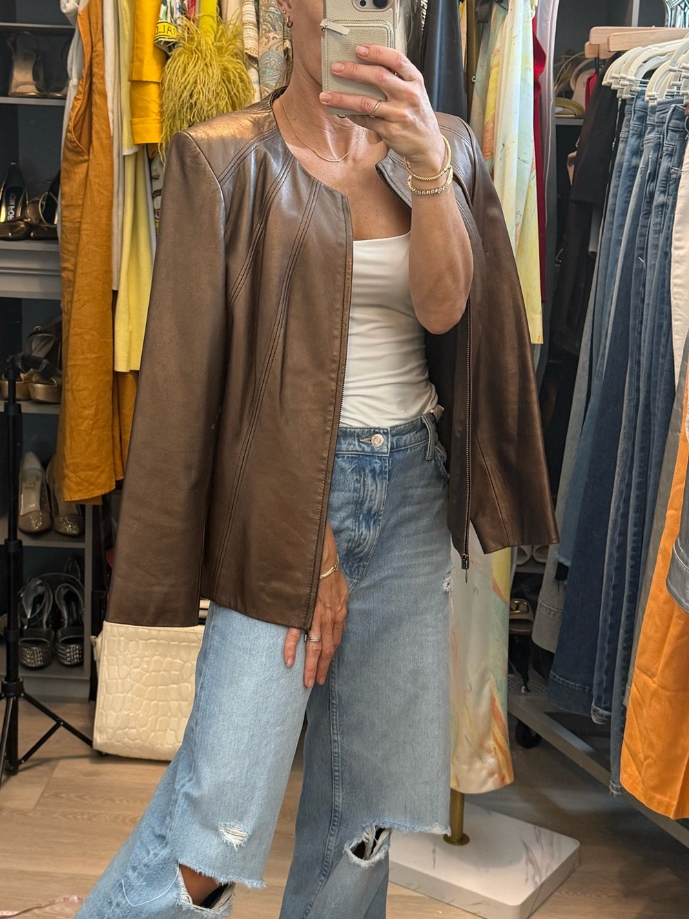 Preston & York Bronze Real Leather Zip-Front Jacket